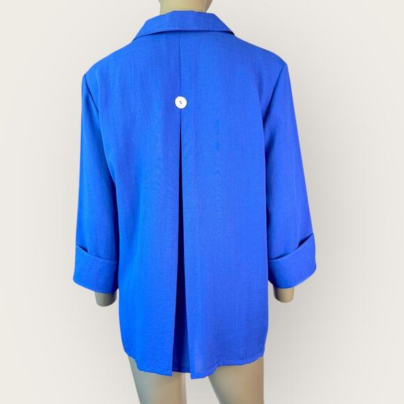 Fridaze Vintage 100% Linen 3/4 Sleeves Button Up Top Shirt Blouse Womens XL Blue - Picture 3 of 12